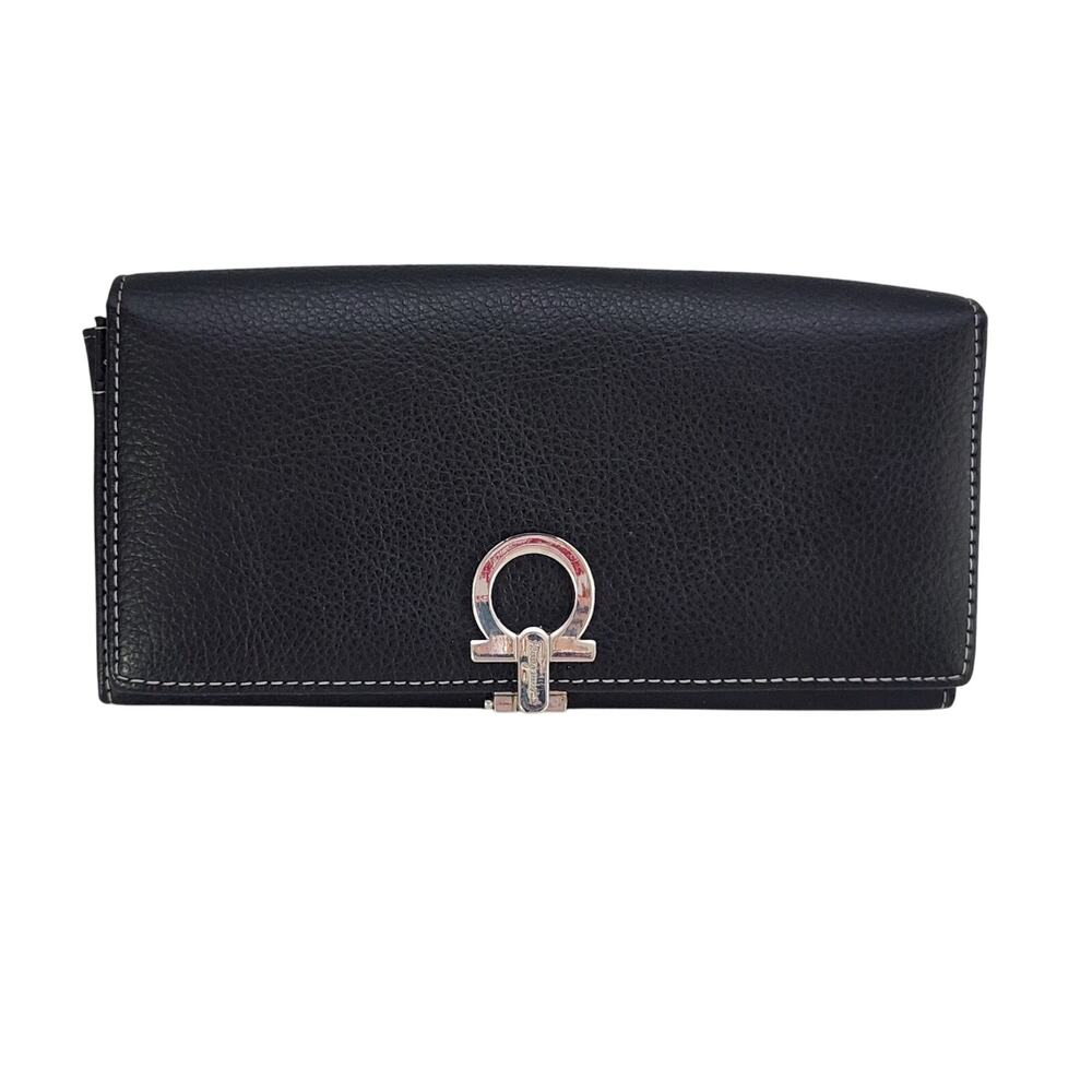 Salvatore Ferragamo Black Pebbled Leather Wallet Italy Read Description